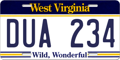 WV license plate DUA234