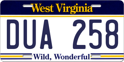 WV license plate DUA258