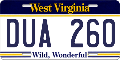 WV license plate DUA260