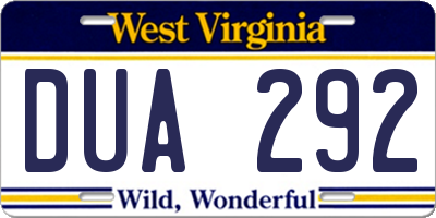 WV license plate DUA292
