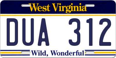 WV license plate DUA312