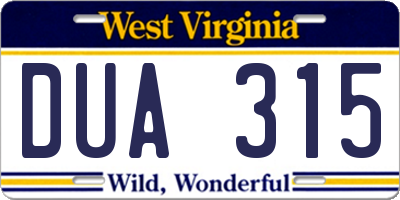 WV license plate DUA315