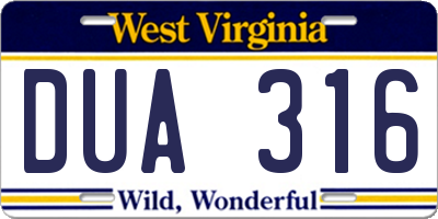 WV license plate DUA316