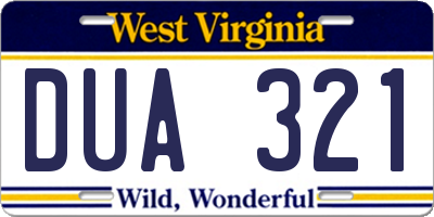 WV license plate DUA321