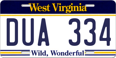 WV license plate DUA334