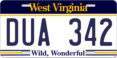 WV license plate DUA342