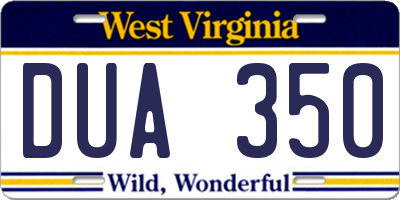 WV license plate DUA350