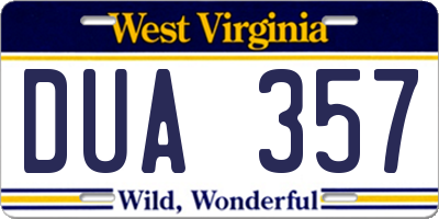 WV license plate DUA357