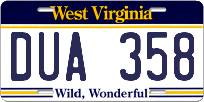 WV license plate DUA358