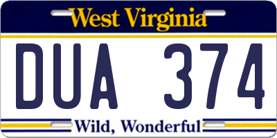 WV license plate DUA374