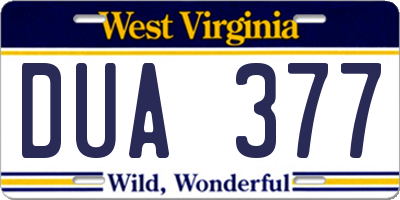 WV license plate DUA377