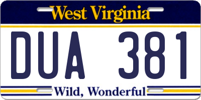 WV license plate DUA381
