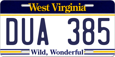 WV license plate DUA385