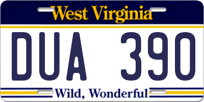 WV license plate DUA390