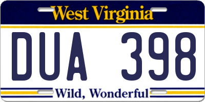 WV license plate DUA398