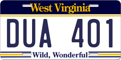 WV license plate DUA401