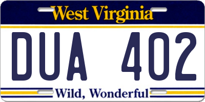 WV license plate DUA402
