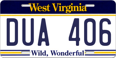 WV license plate DUA406