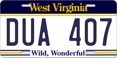 WV license plate DUA407
