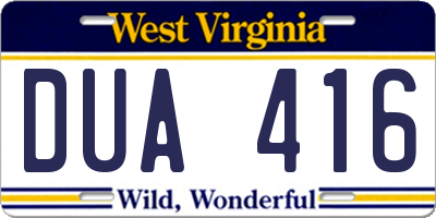 WV license plate DUA416