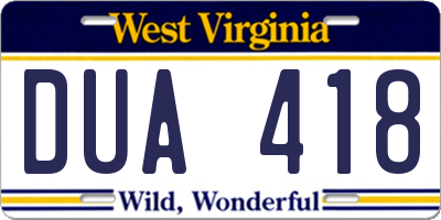 WV license plate DUA418