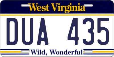 WV license plate DUA435