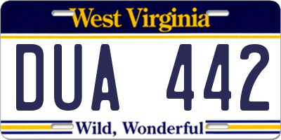 WV license plate DUA442