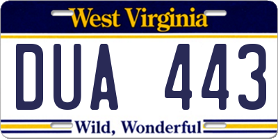 WV license plate DUA443