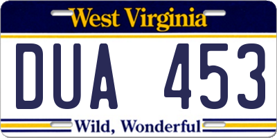 WV license plate DUA453