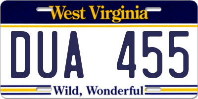 WV license plate DUA455