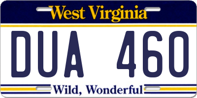 WV license plate DUA460