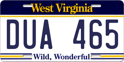WV license plate DUA465