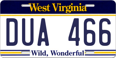 WV license plate DUA466