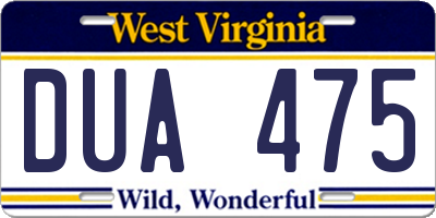 WV license plate DUA475