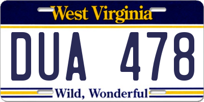 WV license plate DUA478