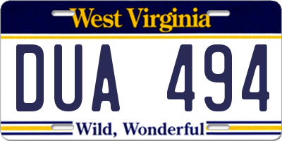 WV license plate DUA494