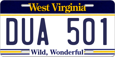 WV license plate DUA501