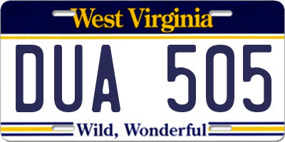 WV license plate DUA505