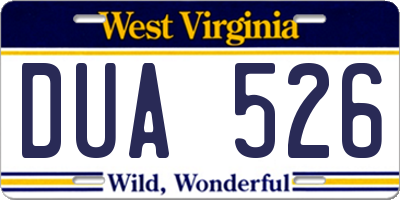 WV license plate DUA526