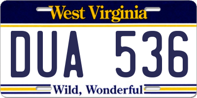 WV license plate DUA536