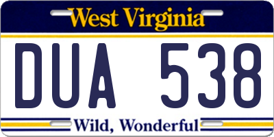 WV license plate DUA538