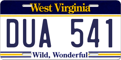WV license plate DUA541