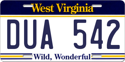 WV license plate DUA542