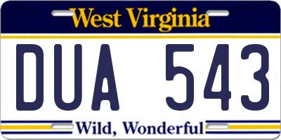 WV license plate DUA543