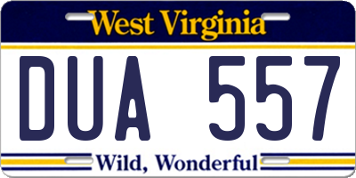 WV license plate DUA557