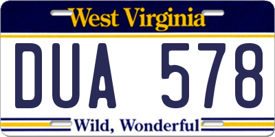 WV license plate DUA578