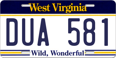 WV license plate DUA581