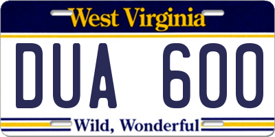 WV license plate DUA600