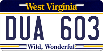 WV license plate DUA603
