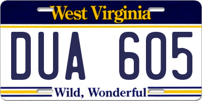 WV license plate DUA605